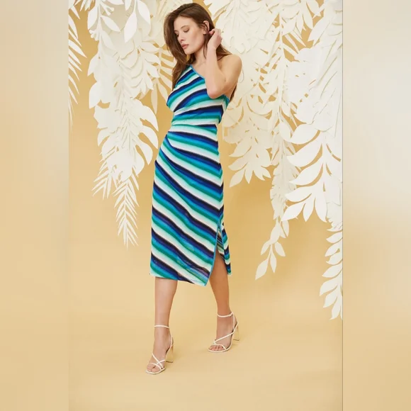 Donna Morgan One Shoulder Striped Crochet Dress